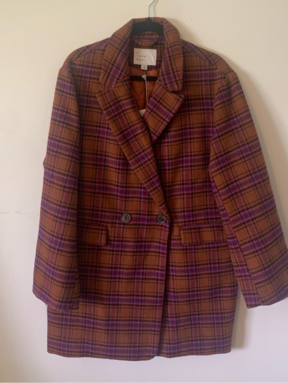 NEW DAY Orange & Purple Plaid Women's Double-Breasted Coat